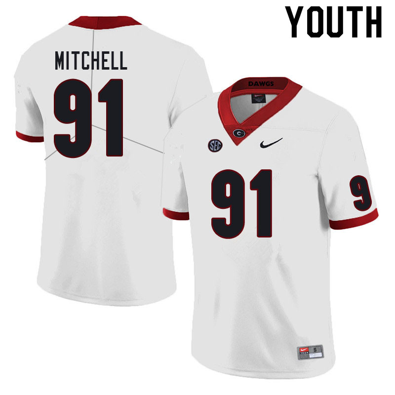 Georgia Bulldogs Youth Tymon Mitchell #91 White Stitched College UGA Football Jersey 23YJ010BB